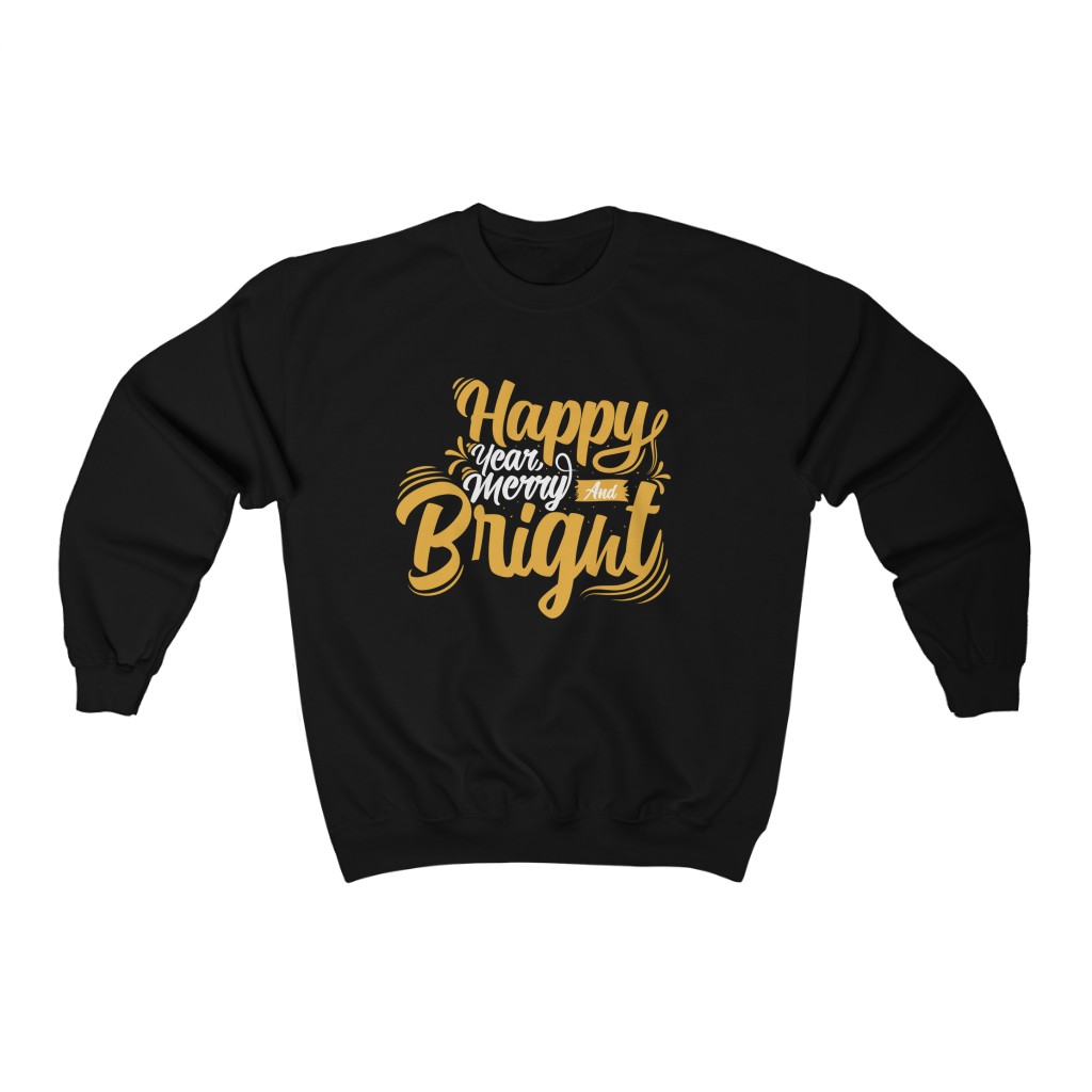 Happy Year Merry And Bright | Black Graphic Sweatshirt
