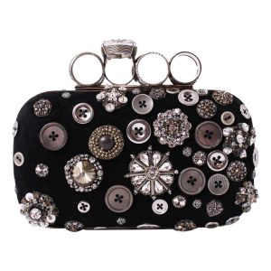 Alexander McQueen Black Embellished Four-Ring Box Clutch 592606