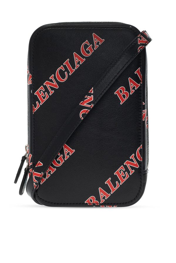 Balenciaga Black Calfskin Leather Sport Print Phone Holder Bag 618189