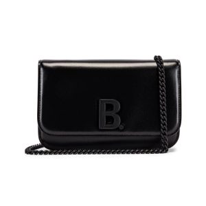 Balenciaga Black Shiny Calfskin Leather Chain Wallet Shoulder Bag 593615