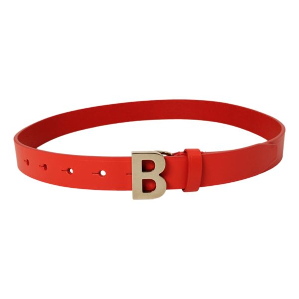Balenciaga Bright Red Calfskin Leather B Logo Belt Size 70 593904