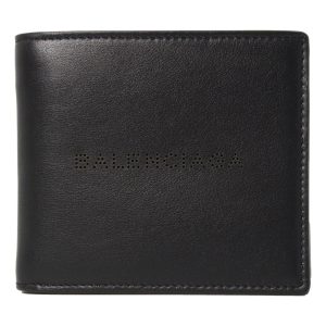 Balenciaga Cash Black Calfskin Leather Perforated Bifold Wallet 436118