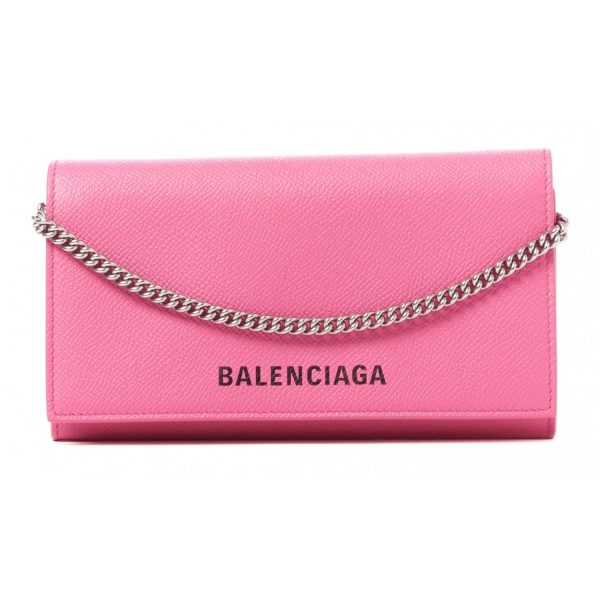 Balenciaga Ville Pink Leather Logo Chain Wallet Bag 579309
