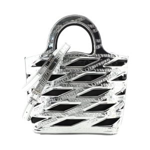 Balenciaga Neo Basket Metallic Silver Leather Small Satchel Bag 630708