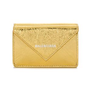Balenciaga Papier Gold Arena Lambskin Mini Trifold Wallet 391446