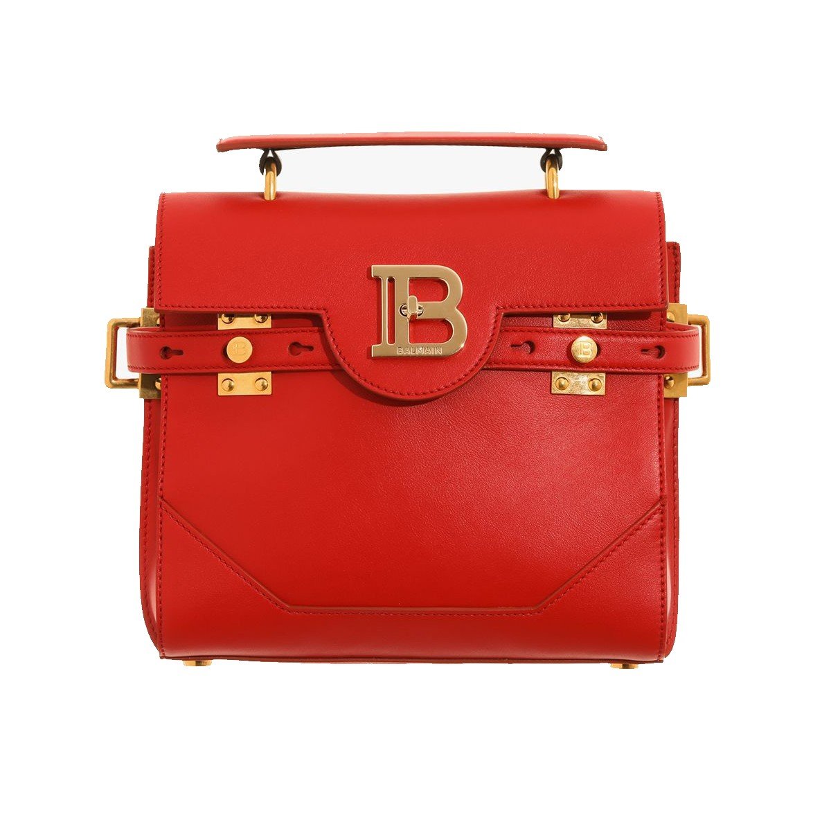 Balmain B-Buzz 23 Red Leather Top Handle Satchel Handbag 