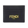 Fendi Black Calfskin Leather Yellow Logo Card Case Wallet 7M0164