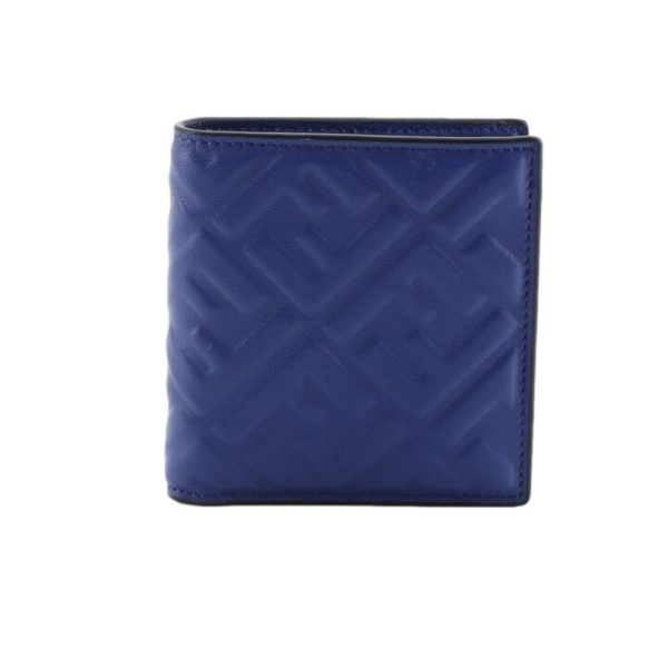 Fendi Blue Nappa Leather FF 1974 Embossed Billfold Wallet 7M0274