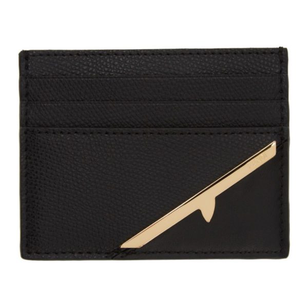 Fendi Corner Bugs Gold Black Calf Leather Card Case 7M0164