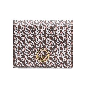 Fendi Calf Leather F Logo Brown Pink Small Bifold Wallet 8M0420