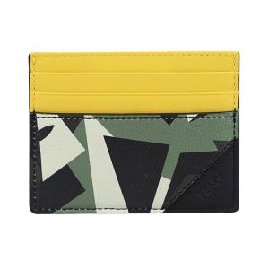 Fendi Camouflage Bugs Print Calf Leather Military Green Card Case 7M0164