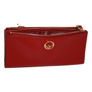 Fendi F is Fendi Red Calf Leather Double Zip Long Wallet 8M0405