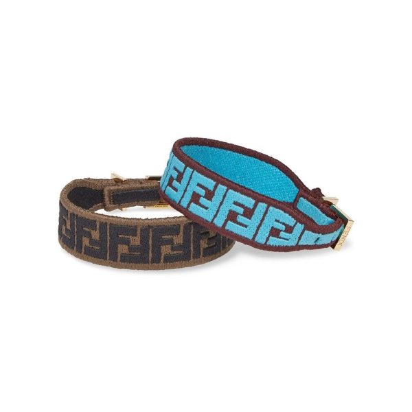 Fendi FF Embroidered Brown Cyber Blue Kit Bracelet 8AH256