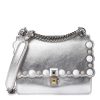 Fendi Kan I Metallic Silver Calfskin Scalloped Studded Bag 8M0381