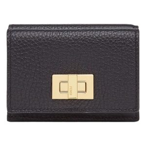 Fendi Peekaboo Calf Leather Black Micro Trifold Wallet 8M0415