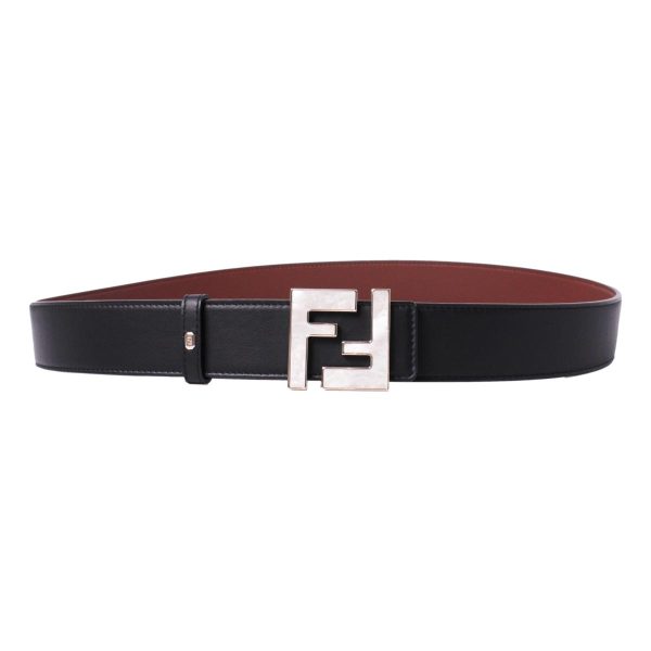 Fendi Reversible Black Brown Leather Pearl FF Buckle Belt Size 95 7C0424