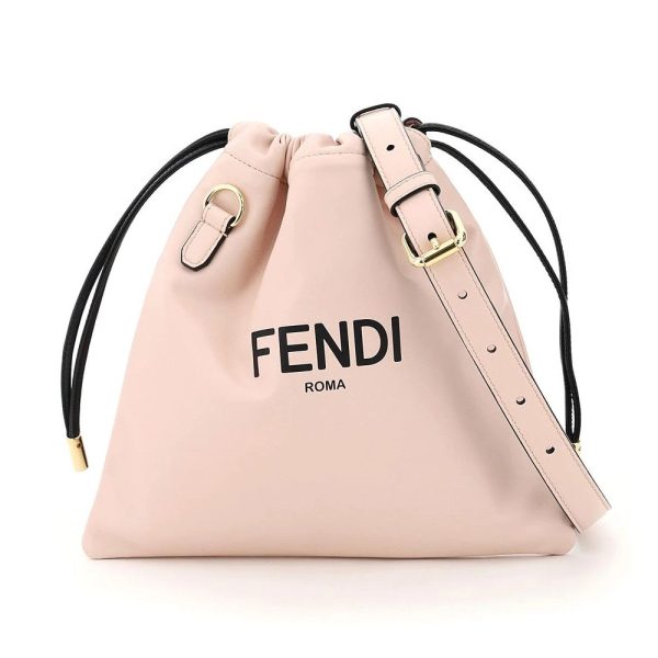 Fendi Roma Sack Pink Leather Drawstring Pouch Crossbody Bag 8BT337