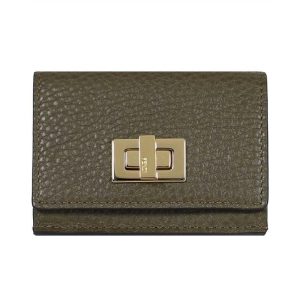 Fendi Selleria Leather Avocado Green Micro Trifold Wallet 8M0426