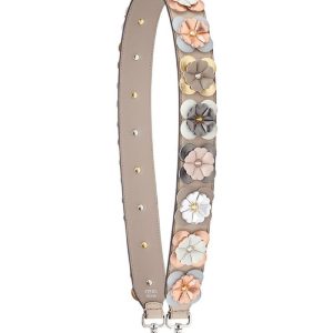 Fendi Shoulder Strap Flowers Grey Taupe Multi Color Calf Leather Embellished 8AV077