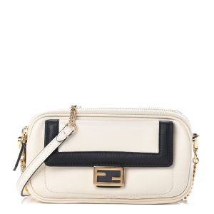 Fendi Vitello Grace Matte Bicolor Easy Baguette Black White 8BS044