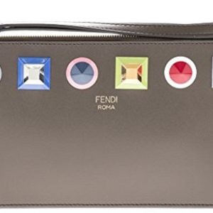 Fendi Rainbow Asphalt Gray Calf Leather Studs Wristlet Wallet 8M0341