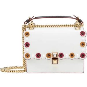 Fendi Kan I White Multi Color Flowers Leather Chain Bag