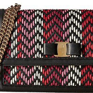 Ferragamo Ginny Multi Pink and Red Plaited Calf Leather Shoulder Bag