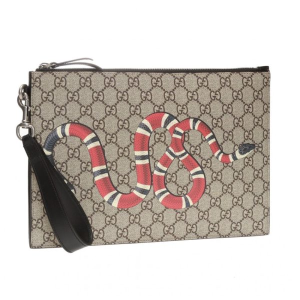 Gucci Bestiary Kingsnake GG Supreme Canvas Wristlet Pouch Bag 473904