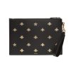 Gucci Black Leather Bee Star Motif Gold Pouch Wristlet Bag 495066