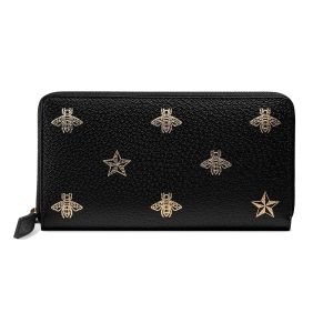 Gucci Bee Star Black Leather Continental Zip Around Wallet 495062