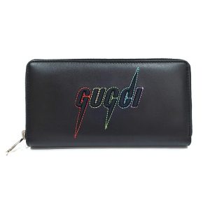 Gucci Black Leather Rainbow Blade Lightning Logo Long Wallet 597677