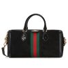Gucci Ophidia Black Suede Web Stripe Boston Satchel Handbag 524532