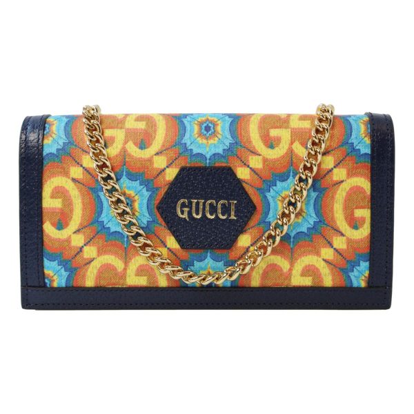 Gucci Centennial Navy Leather GG Kaleidoscope Chain Wallet Bag 676294