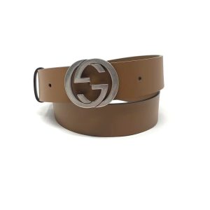 Gucci Cuir Brown Leather Interlocking GG Buckle 90/36 Belt 546389