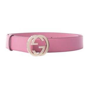 Gucci Glossy Pink Leather Interlocking GG Buckle 90/36 Belt 546386