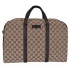 Gucci Large GG Logo Beige Canvas Brown Leather Removable Strap Duffle Bag 610105