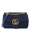 Gucci Marmont Cobalt Blue Velvet Matelasse Shoulder Bag