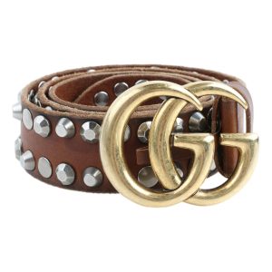 Gucci Marmont GG Brown Leather Studded Belt 105/42 405624
