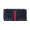 Gucci Navy Blue Leather Guccissima Web Stripe Long Zip Wallet 408831
