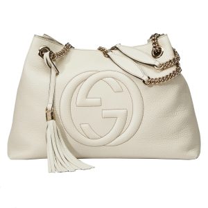 Gucci Soho GG Ivory Leather Chain Shoulder Bag 536196