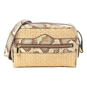 Gucci Ophidia Mini Bag Raffia Watersnake Shoulder Bag Beige 574493