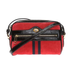 Gucci Ophidia Red Suede Patent Web Mini Shoulder Bag 517350