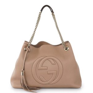 Gucci Soho Camelia Beige Cellarius GG Logo Leather Chain Bag 536196