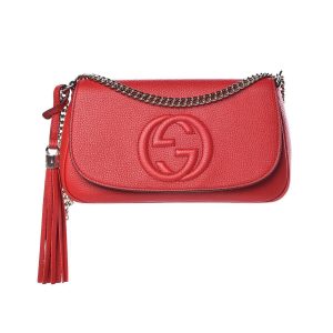 Gucci Soho Disco Red Leather GG Tassel Chain Crossbody Bag 536224