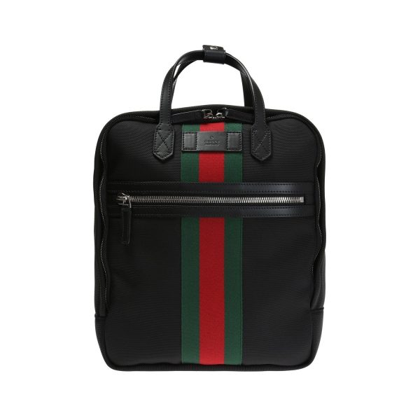 Gucci Techno Black Canvas Web Stripe Backpack 619748