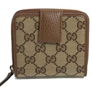 Gucci Beige Original GG Canvas Brown Leather Trim Wallet 346056