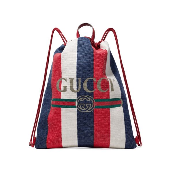Gucci Zaino Multicolor Canvas Striped Drawstring Tote Backpack 473872