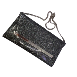 Jimmy Choo Margot Anthracite Silver Coated Glitter Clutch Bag LAG|100017