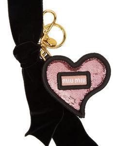Miu Miu Trick in Pelle Rosa Pink Sequined Heart Key Ring 5TL214