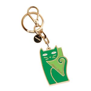Miu Miu Trick Metallo Verde Green Cat Keychain Charm 5TM069